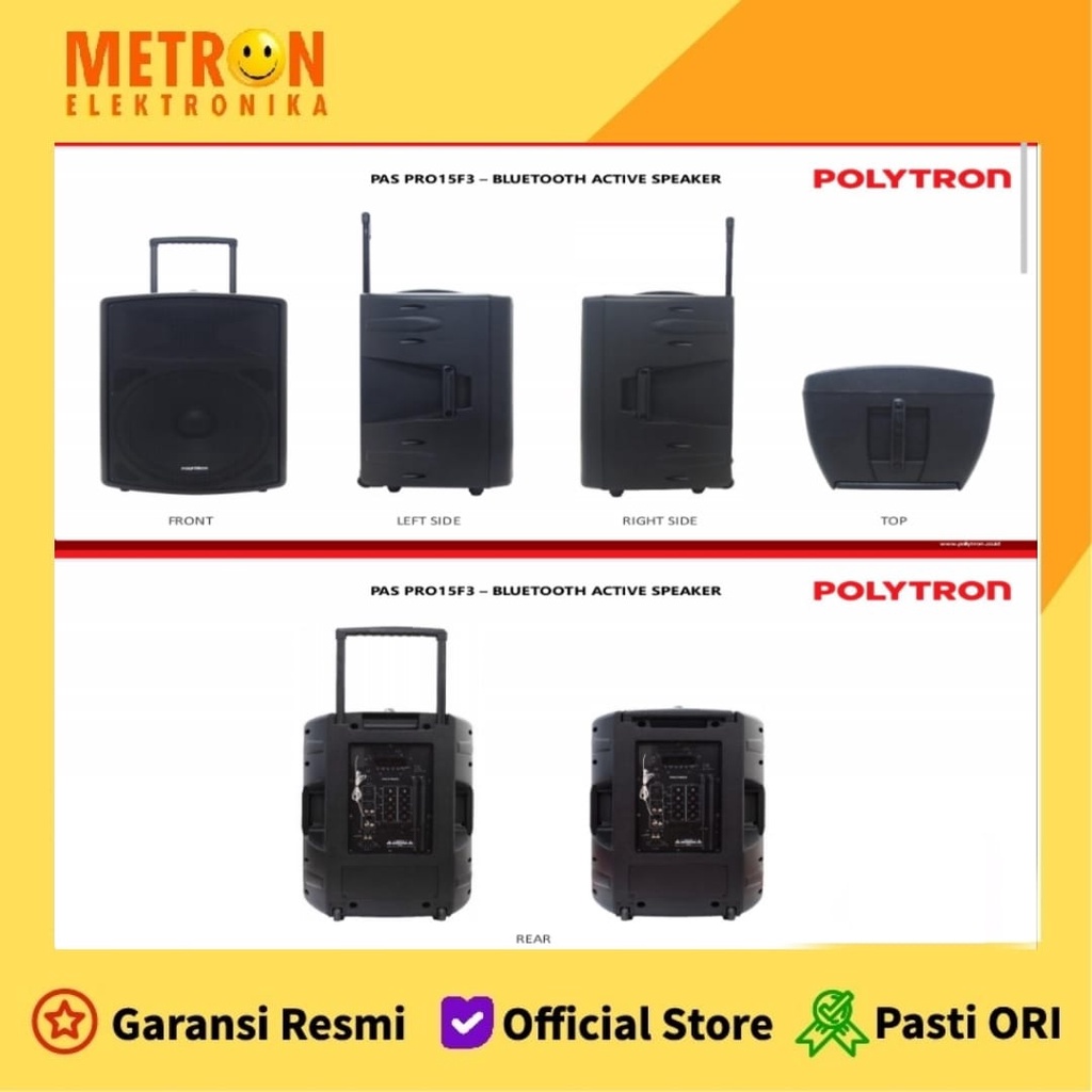 POLYTRON PASPRO 15F3 - SPEAKER TROLI 15 INCH BATTERY + BLUTOOTH + 2 MIC WLESS