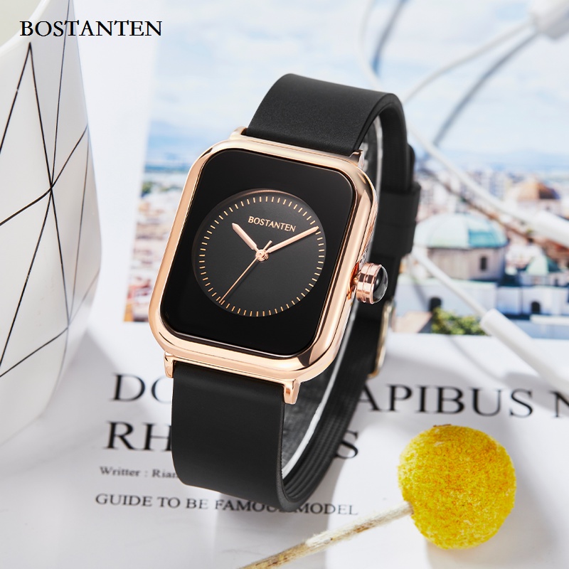Bostanten Fashion Wanita Kasual Kuarsa Analog Tahan Air Jam Tangan Wanita Asli Asli Persegi Tahan Ai