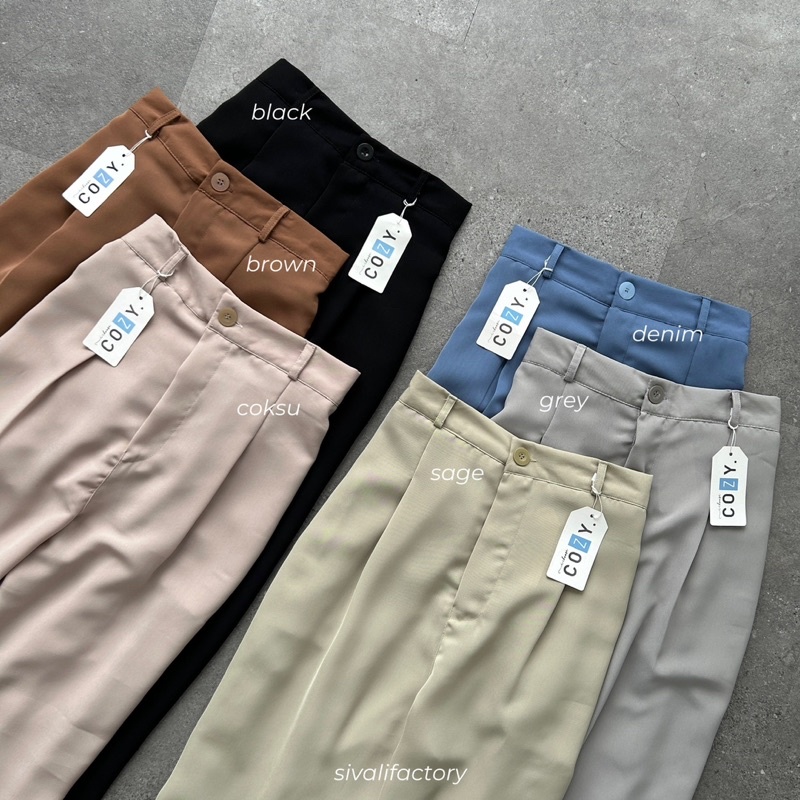 SIVALI Kalea Pants - Celana Highwaist Anti Kusut - Celana Kantor Kulot Wanita - Pencil Pants