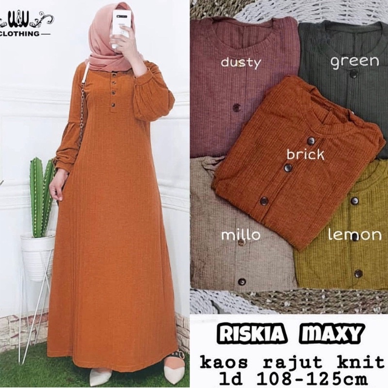 Riskia Maxy LD104 - Gamis Knit Rajut Tangan Balon / 525-7159