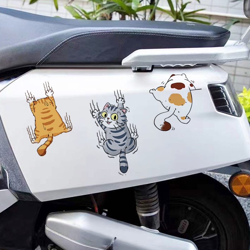 Body Mobil Kreatif Decals Laptop Botol Air Mobil Dekorasi Kucing Lucu Scratch Cover Car Decals Bumper Decal Tiga Kucing Panjat Hewan Styling Stiker Kartun Kucing Stiker