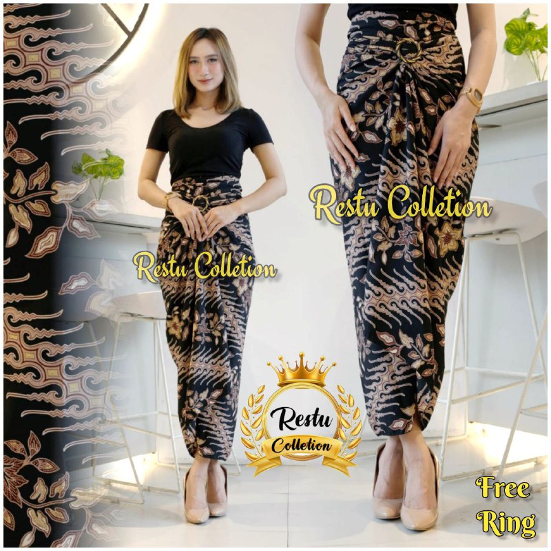 {COD} Rok Kain Lilit Motif Batik Wanita Bawahan Kebaya Wisuda Kondangan Instan Songket Wrap Skirt Bahan Premium Gratis Ring