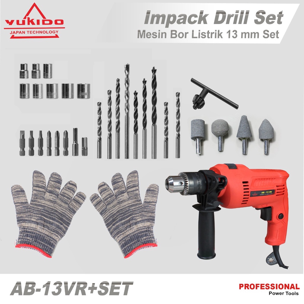 Yukido Mesin Bor Tembok 13mm Impact Drill/ Mesin Bor Bobok Beton 13mm Full Set