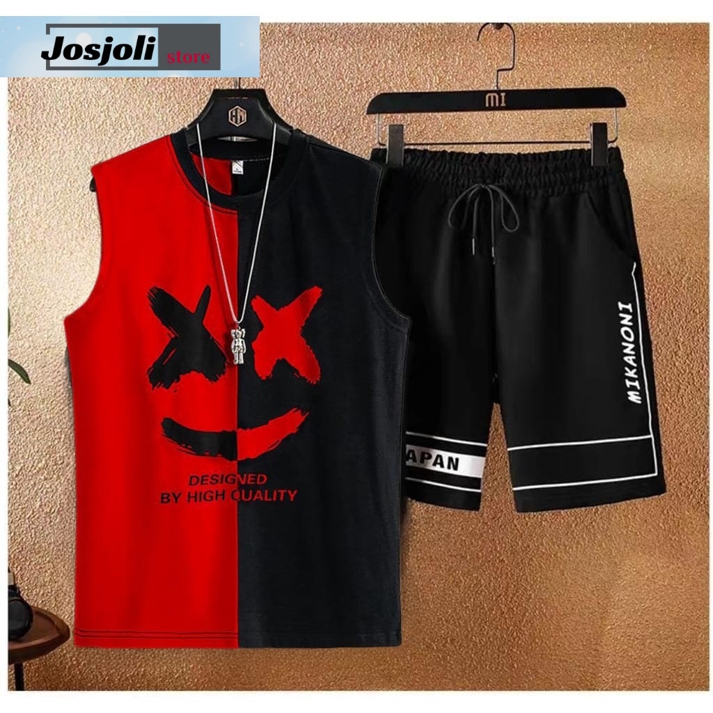 JOSJOLI_STORE/Stelan Singlet Mello/Satu Stel Atasan dan Bawahan Pria Dewasa/Fit to L