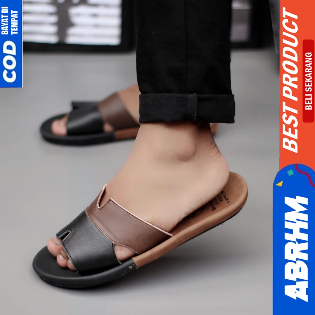 Sandal Pria Sendal Slide Pria Kulit Asli Abrhm Combi