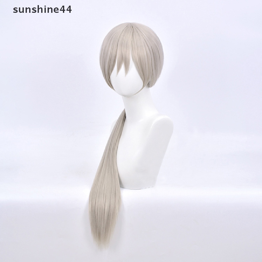 Sunshine Quanxi Wig Panjang Silver Grey Rambut Palsu Anime Rantai Man Cosplay Hair Wig Cosplay Sintetis 80cm.