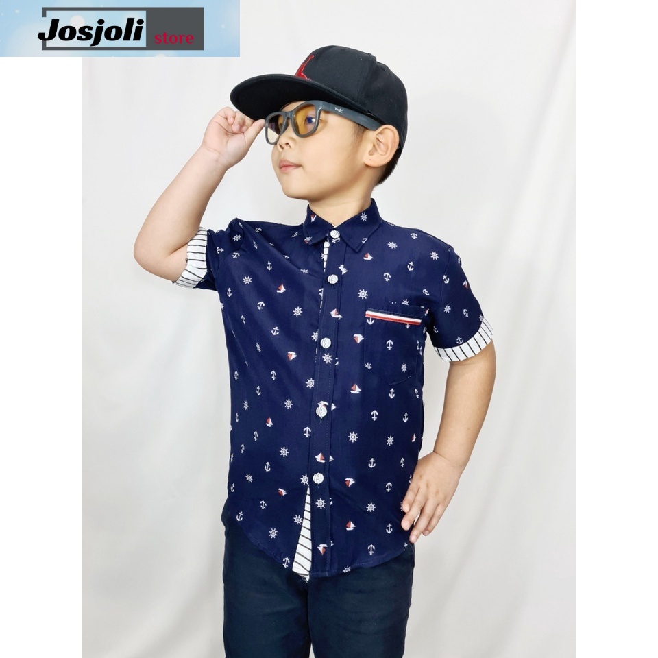 JOSJOLI_STORE/Kemeja Kids Elvano/Atasan Anak Laki-Laki Lengan Pendek/M L XL