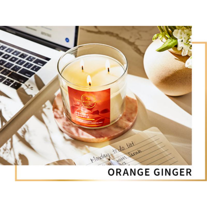 BATH &amp; BODY WORKS BBW AROMATHERAPY ENERGY ORANGE + GINGER MADE WITH ESSENTIAL OILS WHITE BARN 1 SINGLE WICK SCENTED CANDLE 198 G PENGHARUM RUANGAN