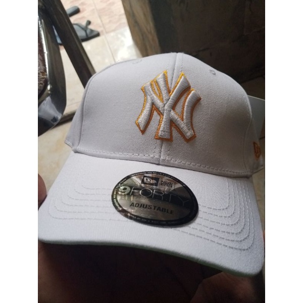 Topi Mlb x New Era New York Putih List Kuning Original