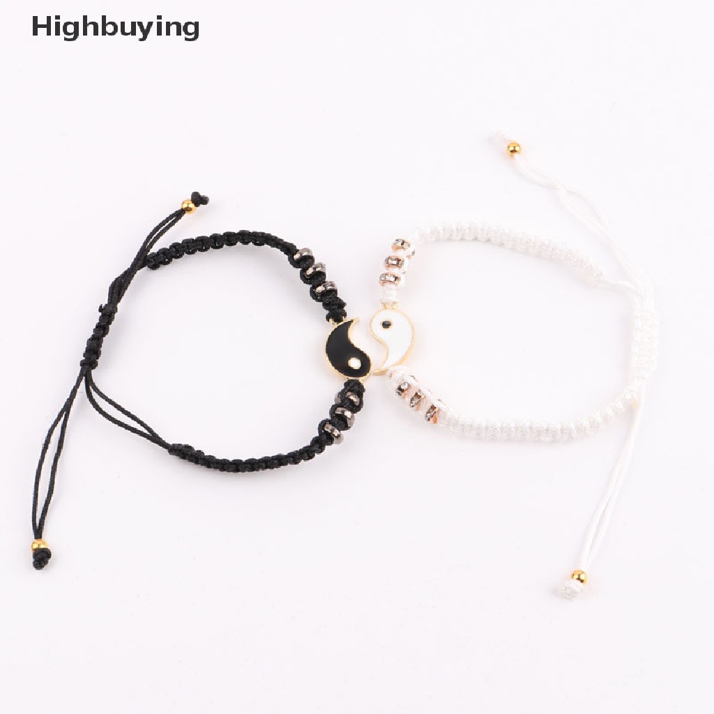 Hbid Gelang Couple Hematite Tali Kulit Kepang Rantai Gelang Tai Chi Alloy Liontin Glory