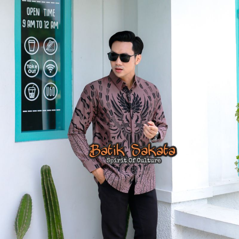 SIGRA Kemeja Batik Pria Slimfit Lengan Panjang Bahan Katun Halus Lapis Furing