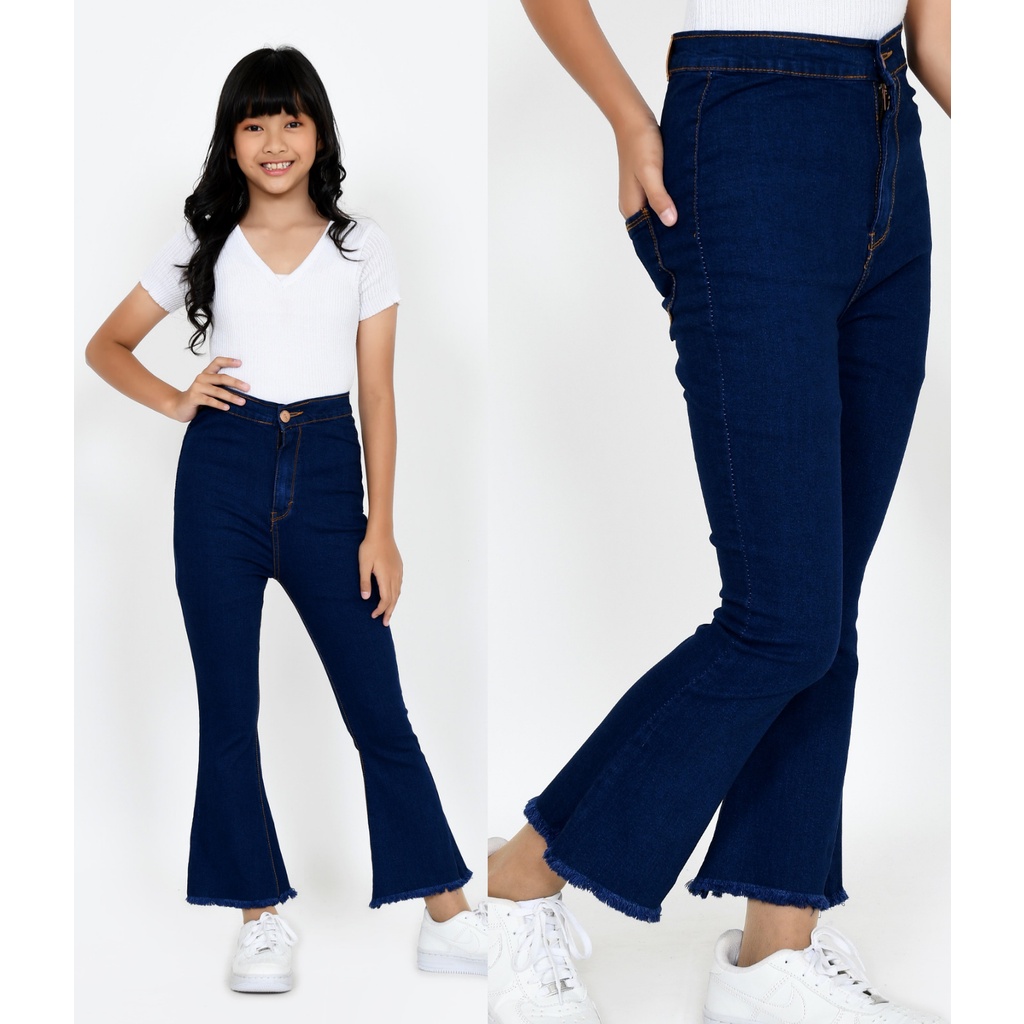 YAOSHI -Jeans Anak Wanita - Highwaist Cutbray Rawis Anak Tanggung Usia ( Size 24-26)