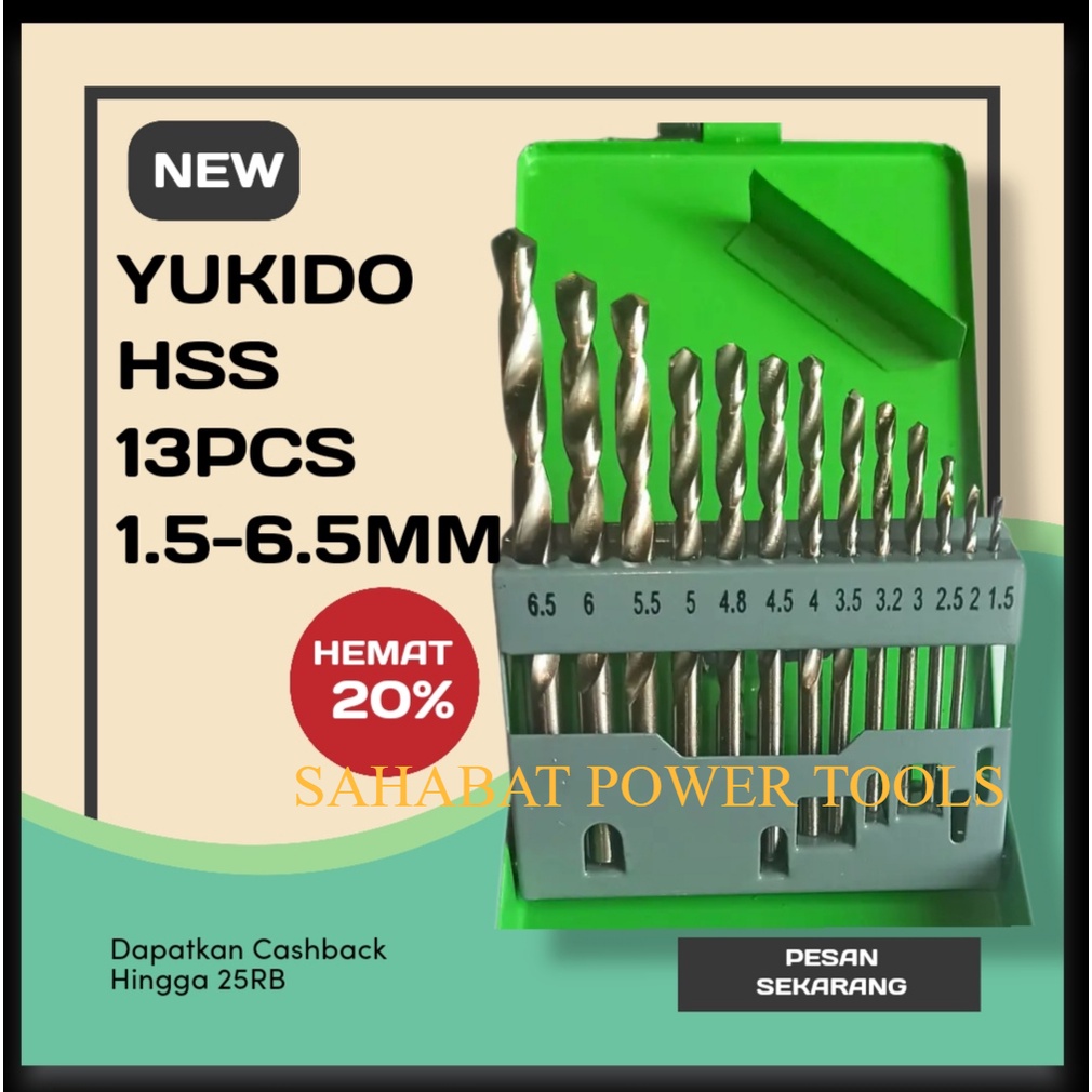 NEW PRODUK MATA BOR BESI HSS 13PCS DRILL BIT SET 13 PCS Mata Bor Besi Set 1.5 - 6.5 mm 13 Pcs Mata Bor HSS Twist Drill Bitset Termurah Berkualitas YUKIDO JAPAN TEKHNOLOGY