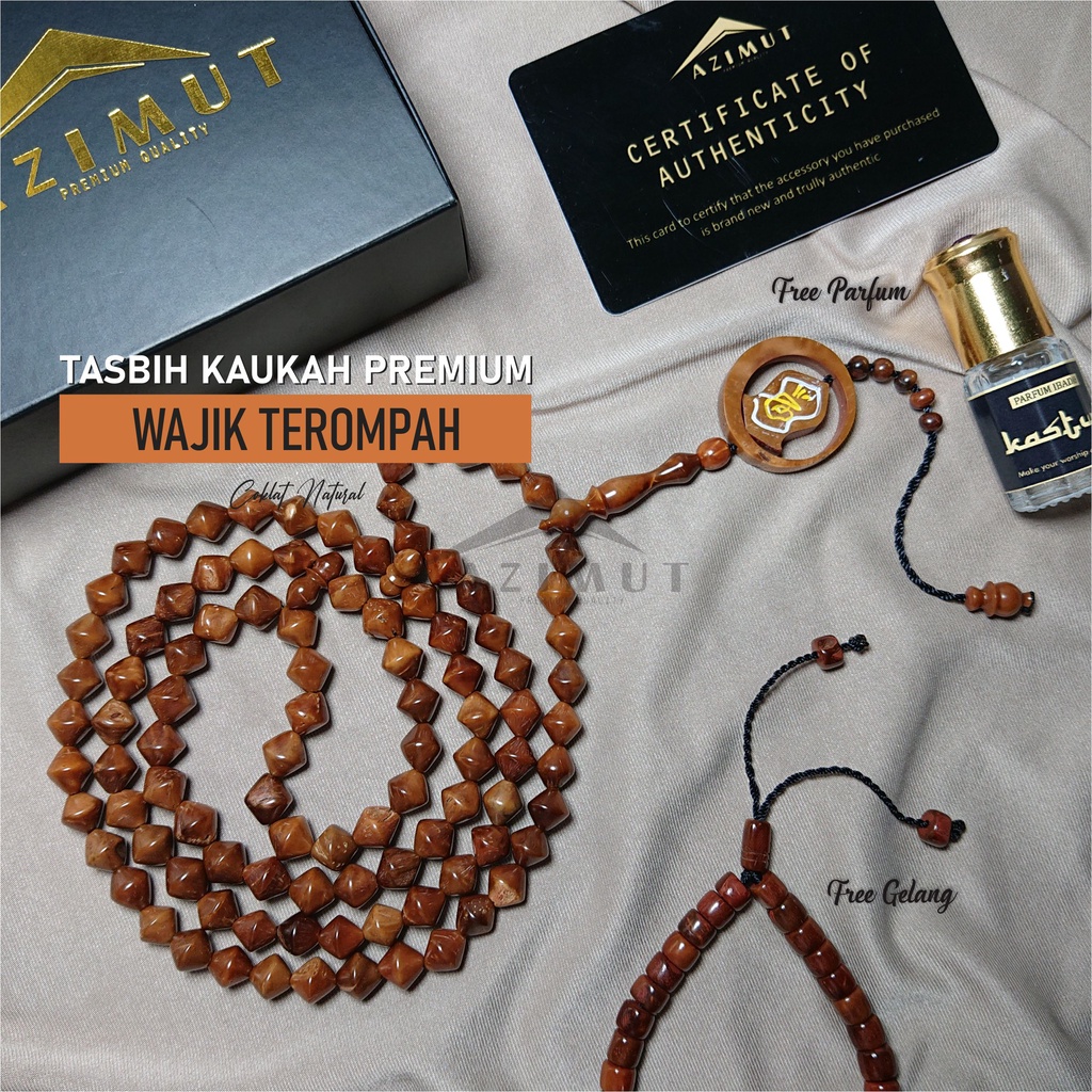 (GRATIS EMAS) TASBIH KAUKAH Kokka Original Bersertifikat motif Wajik Terompah Nabi / Tasbih Kayu Kao