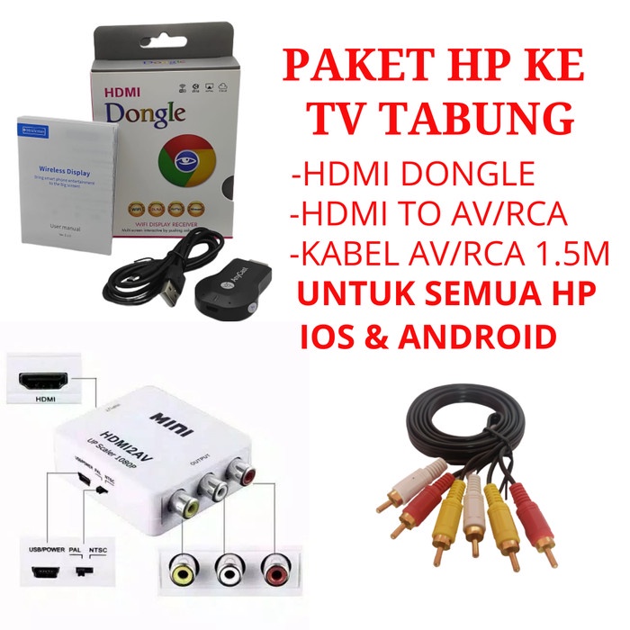 HDMI Dongle hp ke TV tabung  ( Paket Lengkap )