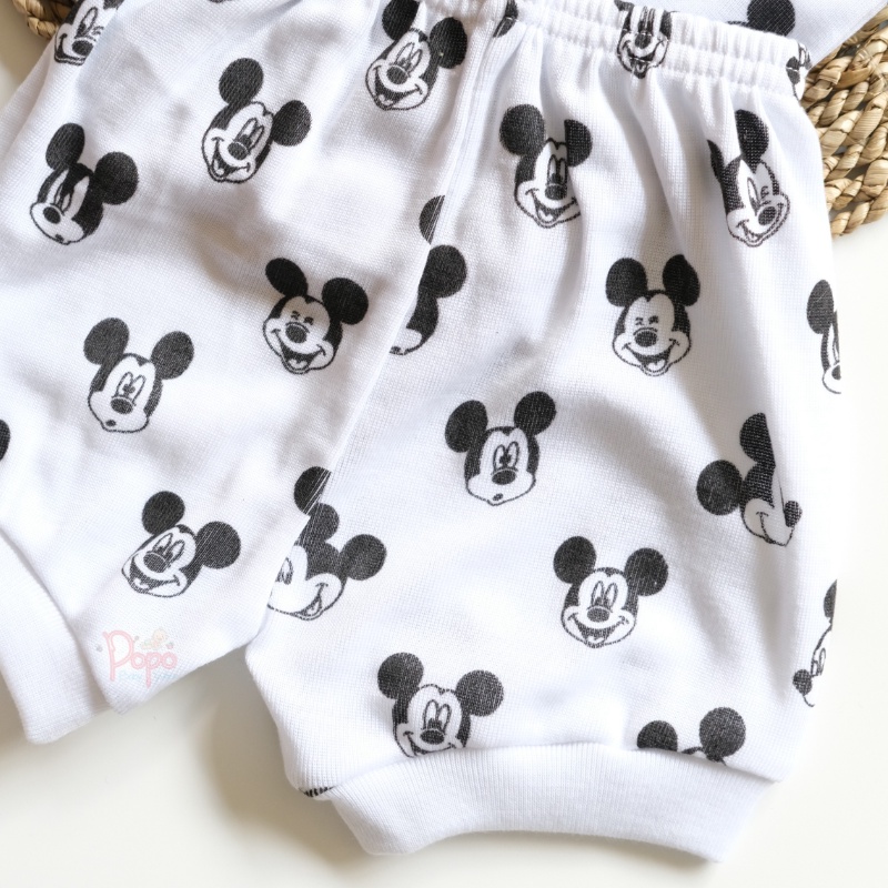 SETELAN PENDEK BAYI/ANAK FULL PRINT COTTON RIB WHITE MICKEY/SET OBLONG PENDEK (BABY/KIDS RIB SET)