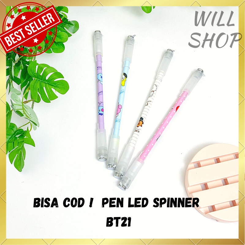 

PULPEN PUTAR MAGNET LED MOTIF BT 21 4 VARIAN / PULPEN GEL BISA NYALA TINTA GEL WARNA HITAM BISA COD