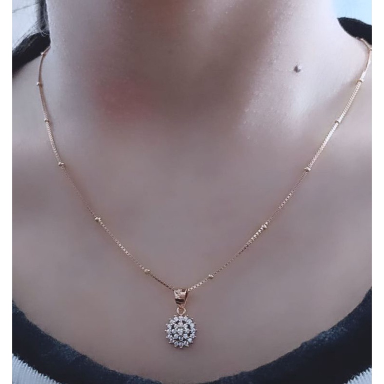 kalung itali jedar + liontin bunga mp full/ kalung perak asli silver 925 lapis emas / kalung fashion wanita terbaru