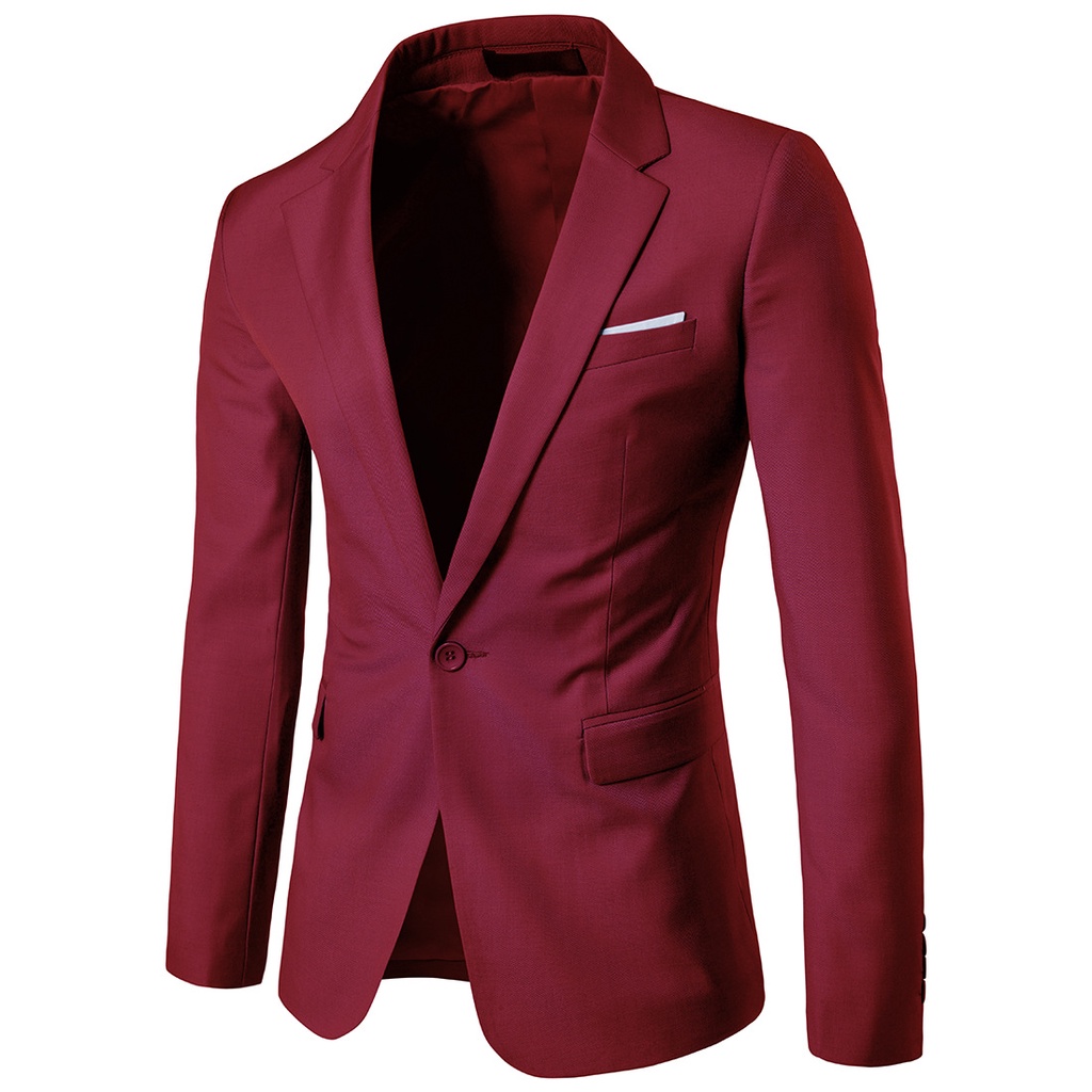 Blazer Maroon Pria Slimfit List Putih Bahan High Twist Full Furing - Blazer Pria Slimfit Maroon List