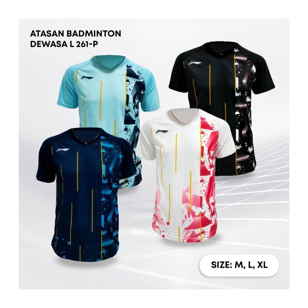 Kaos bulutangkis pria L261 baju badminton atasan olahraga jersy wanita dewasa t-shirt outfit seragam kostum jersey casual suit pakaian jarsey oblong apparel sport jersi sudirman thomas uber cup bulu tangkis skyblue polos