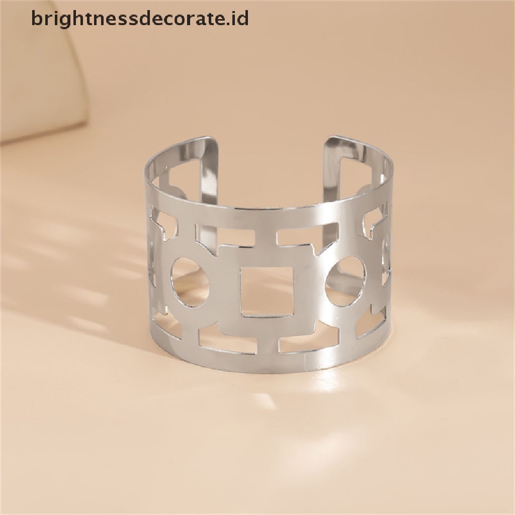 [Birth] Logam Berongga Geometris Terbuka Adjustable Bangles Wanita Manset Lebar Gelang Pesta Perhiasan [ID]