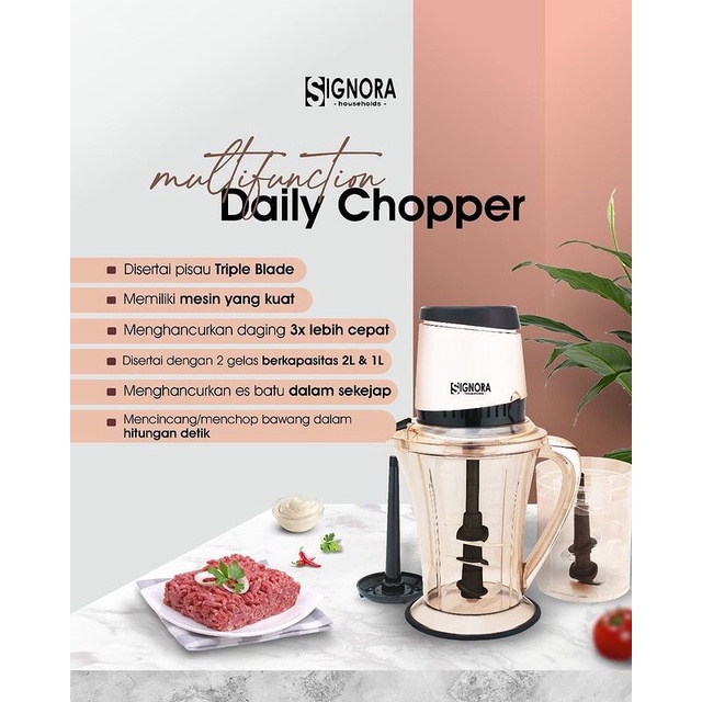 Daily Chopper Signora Rose Gold Kapasitas 2 Liter Penggiling Daging Sayur dan Buah