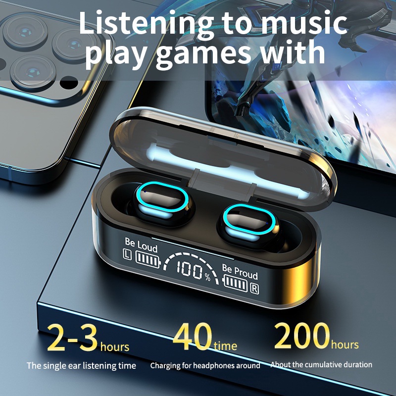 Matei G35/G35B Headset Bluetooth Earphone TWS Wireless  LED Earbud headphone Subwoofer transparan