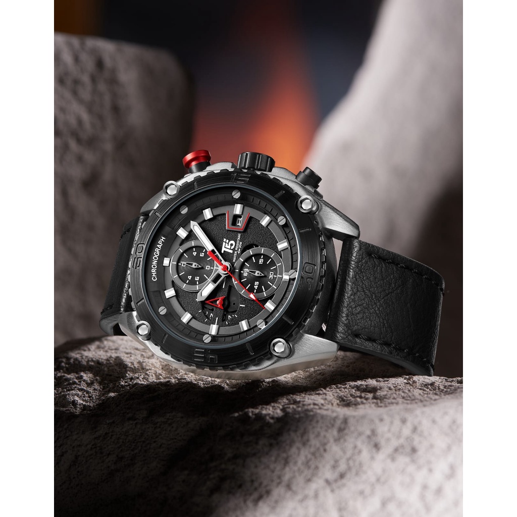 Jam Tangan Pria Sport T5 H 3879G Chronograph Tanggal Aktif & Paper Bag - Bisa Bayar Ditempat - COD -