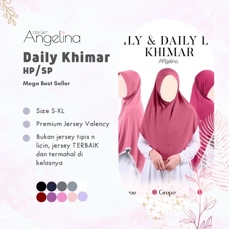 Daily Khimar Warna Basic White Black Navy Maroon Khaky Purple White, Pink Grape, Cotton Pink, Dusty 
