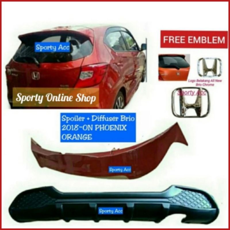 Paket Spoiler Brio New Model RS + Diffuser + Bonus Emblem H Crome