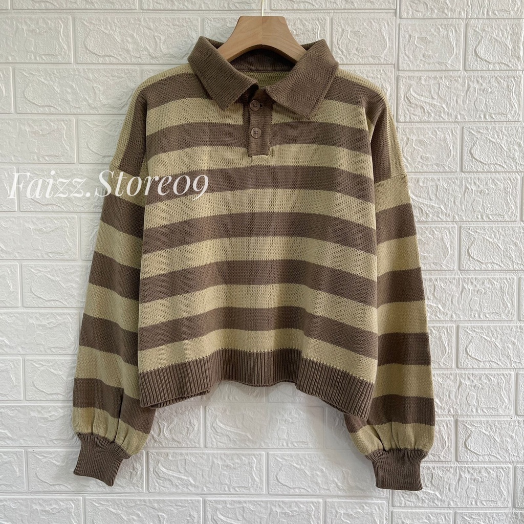 POLO SWEATER RIKA BLASTER BLOUSE STRIPPE LENGAN PANJANG