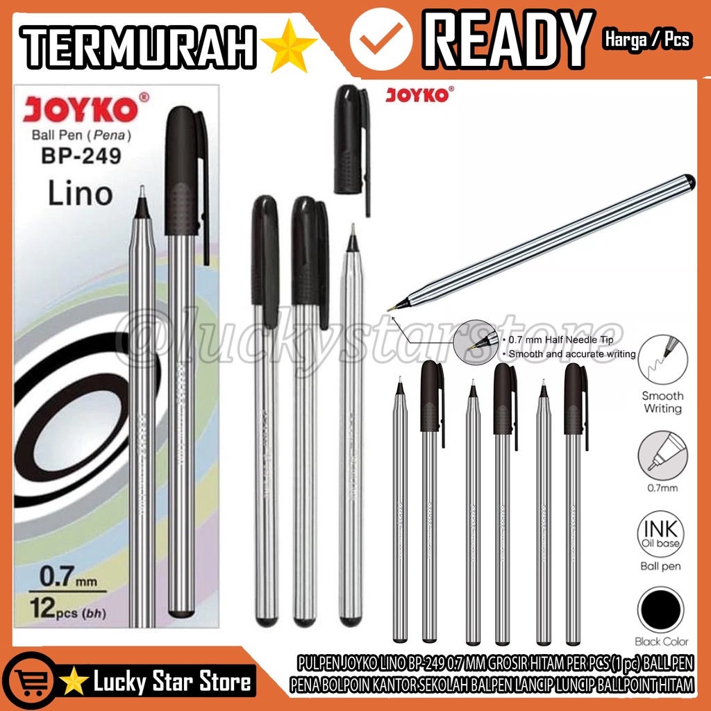 

Pulpen Joyko Lino BP-249 0.7 MM Grosir Hitam Per Pcs Ball Pen Pena Bolpoin Kantor Sekolah Balpen Lancip Luncip Ballpoint Balpoin Balpoint Black Itam Tinta Tulis Menulis Bolpain School Sd Smp Sma Kuliah Atk Stationery