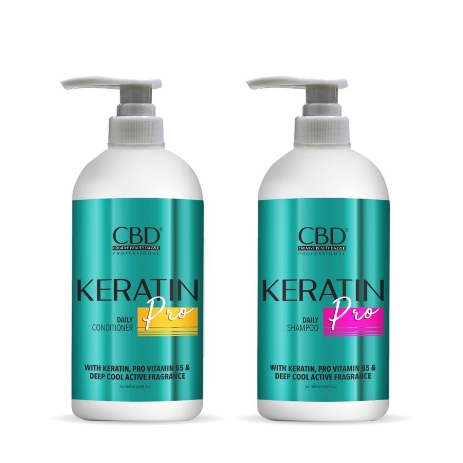 PAKET 2 BESAR CBD Keratin Pro Daily Shampo 1000ml + Conditioner 1000ml