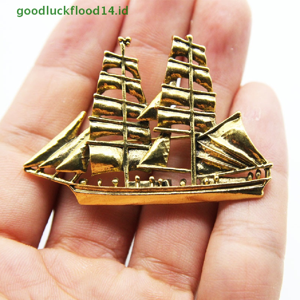 [GOOGFOUR] Fashion Kristal Enamel Vintage Boat Pin Bros Kerah Lapel Badge Perhiasan Hadiah [TOP]