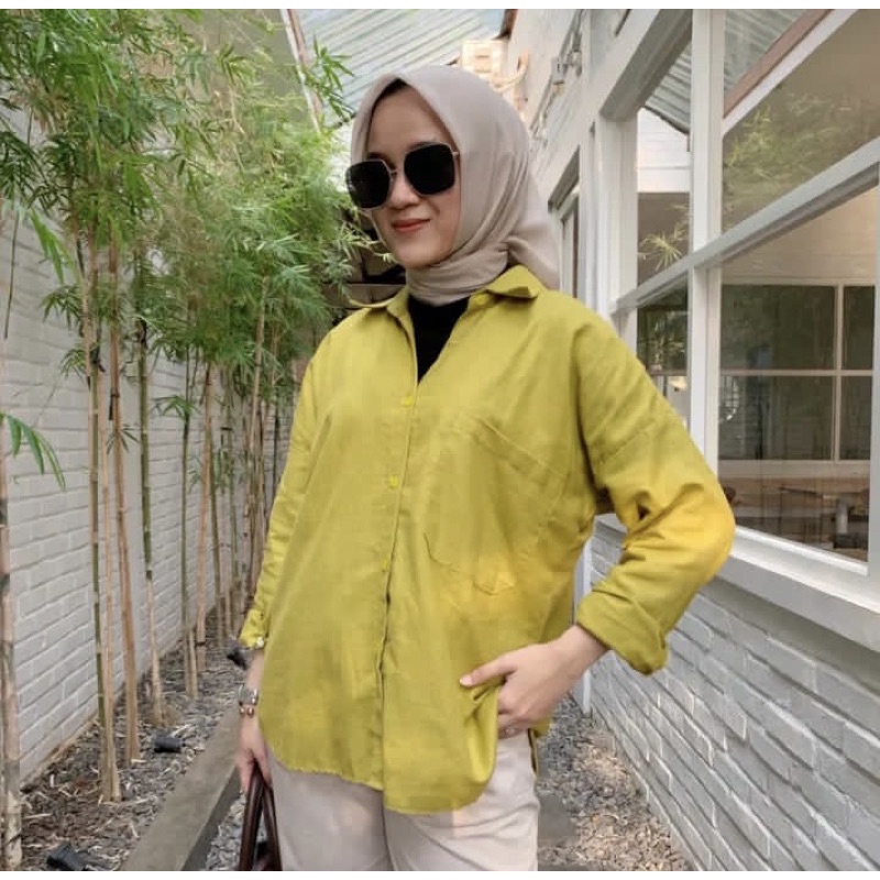 Kemeja Olivia Shirt Korea Style Linen / Atasan Wanita Bahan Linen Oversize / Kemeja wanita oversize