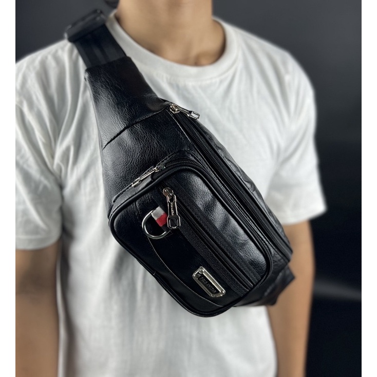 Tas Pria Terbaru Waistbag Polo Amstar Bahan Kulit PU Leather Waterproof Tas Pinggang Tas Selempang Bahu Tas Pria Dewasa Tas Selempang Terbaru 2023