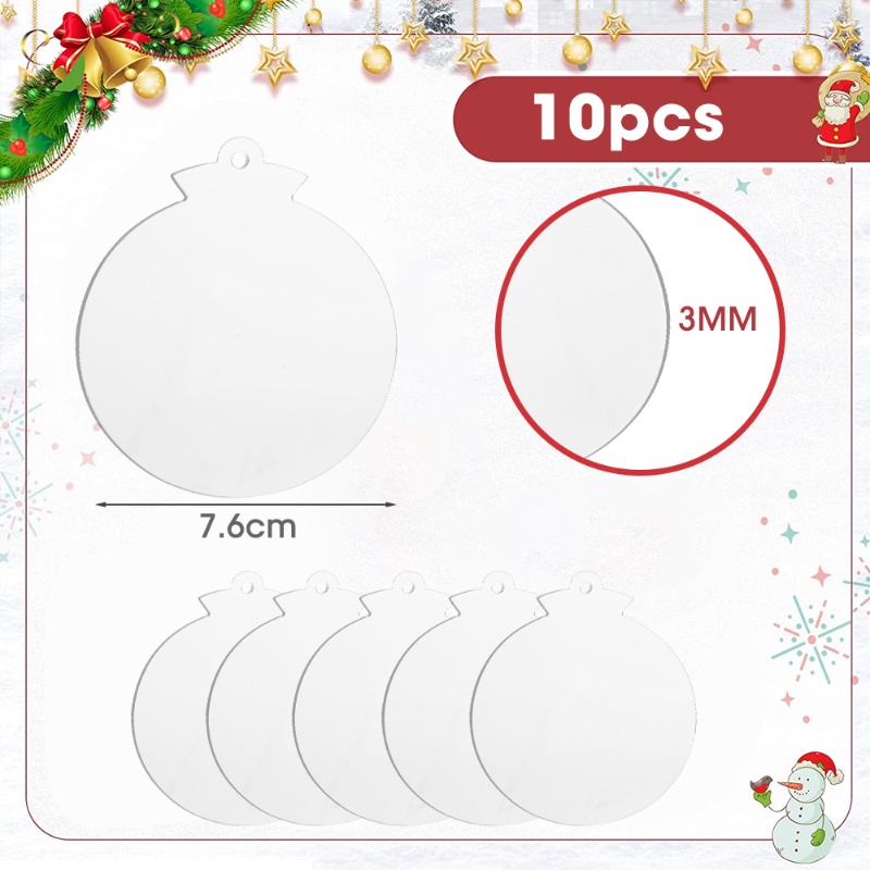 10 Pcs Pack Natal Ulang Tahun Tahun Baru Dekorasi Dapat Ditulis Hias Liontin Xmas Pohon Kunci Tas Sekolah Hiasan Gantung DIY Craft Holiday Tag Dekorasi Akrilik Bening Bulat Disc