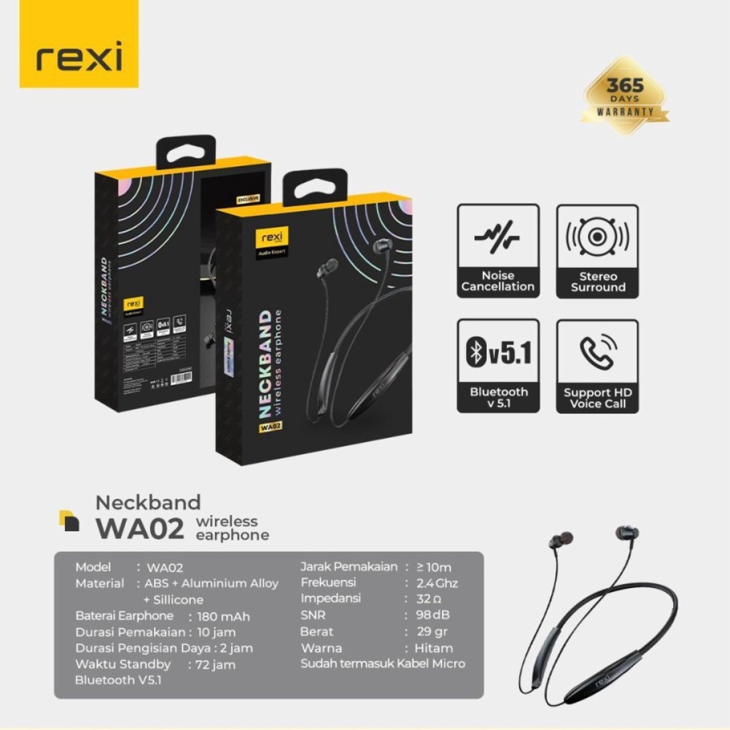 HEADSET BLUETOOTH REXI NECKBAND WA02