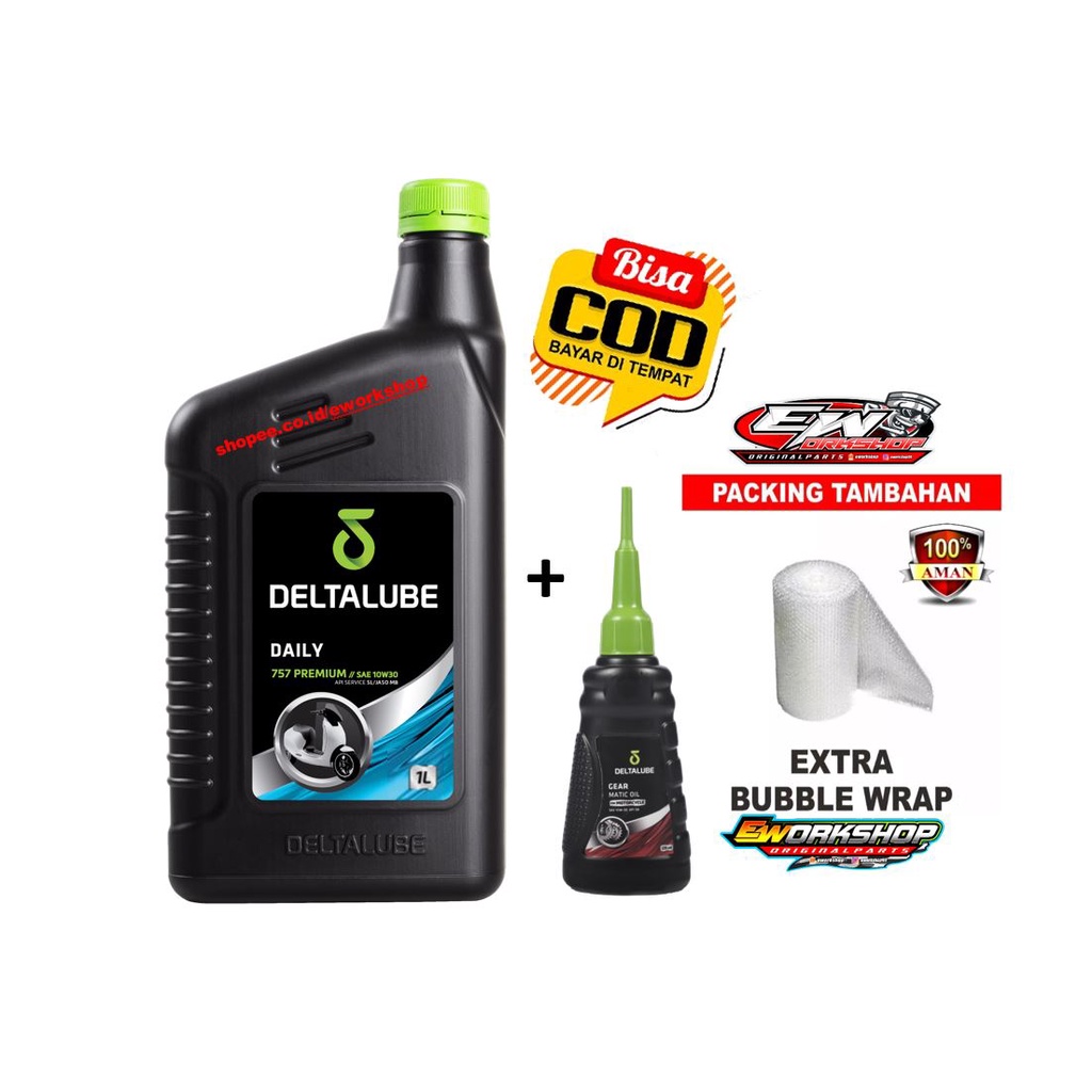 ( PAKET OLI )OLI DELTALUBE DAILY 757 PREMIUM MATIC SAE 10W30 1 L Liter + OLI GEAR 120 ML100% Original Product