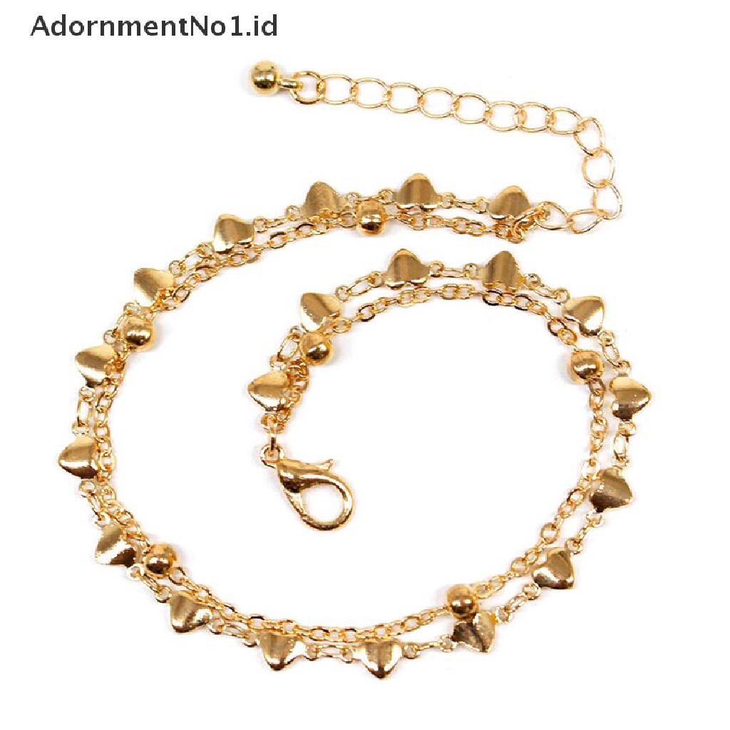 [AdornmentNo1] Double Layer Bentuk Hati Charm Ankle Chain Gelang Kaki Rantai Wanita Perhiasan [ID]