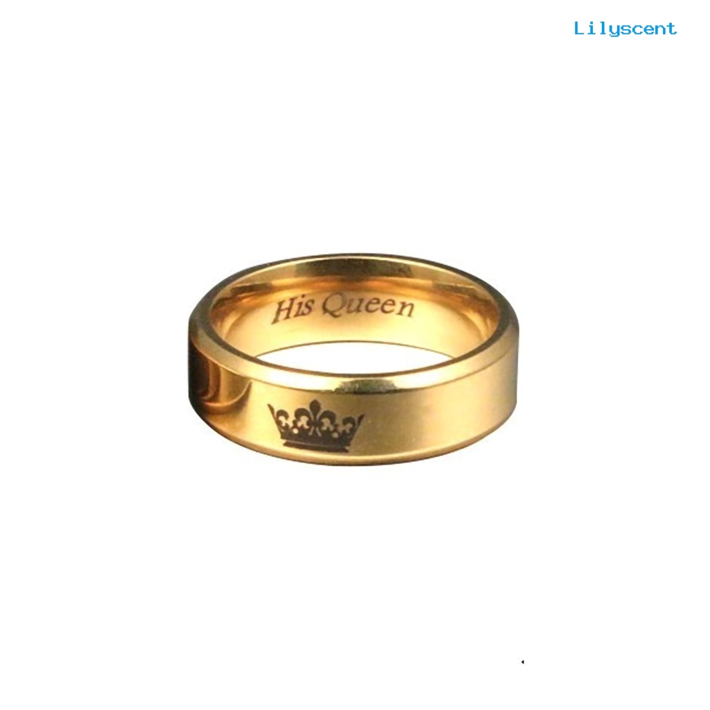 [LS] Cincin Pasangan His Queen Her King Crown Bahan Titanium Steel Huruf Ukiran Kekasih Cincin Perhiasan Untuk Tunangan