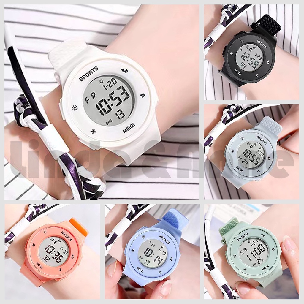 Jam Tangan Wanita Dan Pria Model Terbaru Digital Fashion Dial Bulat Tali Rubber Korean Import