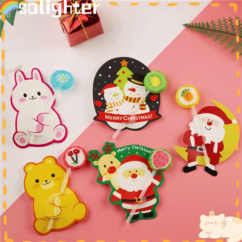 Solighter 50Pcs Christmas Decor Cake Pops Packing Kartu Packing Santa Claus Hias