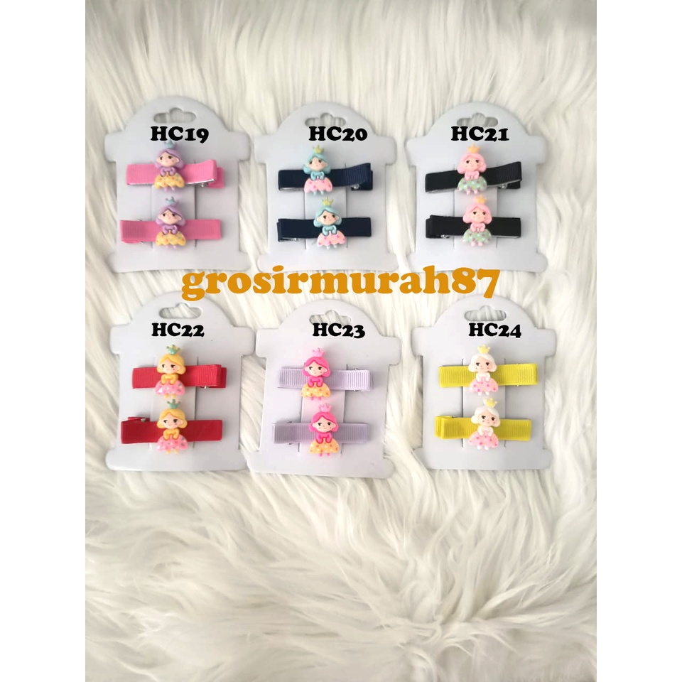 Jepit rambut clay anak 1 set isi 2 pcs ready merah pink hitam kuning biru navy