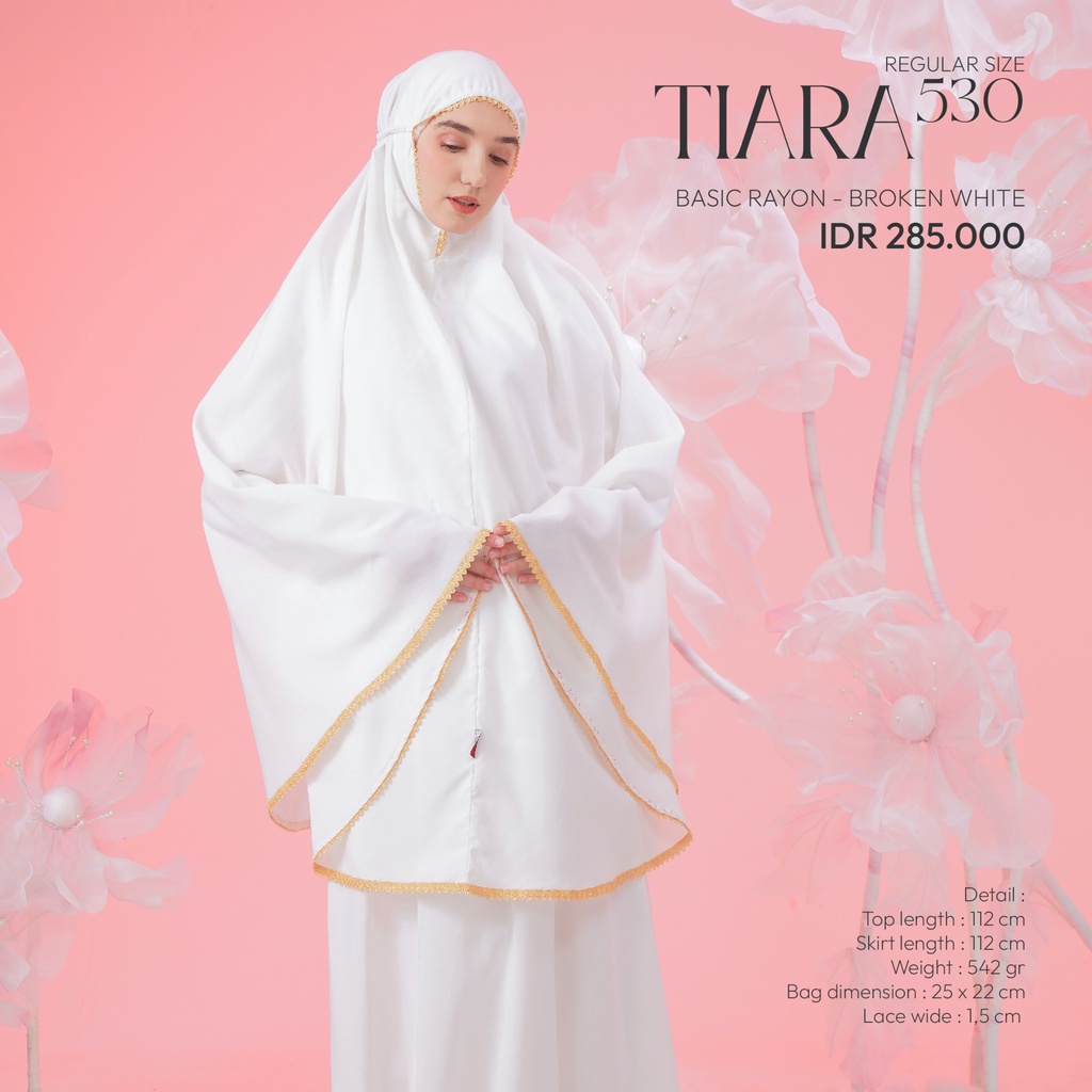 Mukena Tatuis Tiara 530 Rayon Polos Renda Putih Tulang Broken White