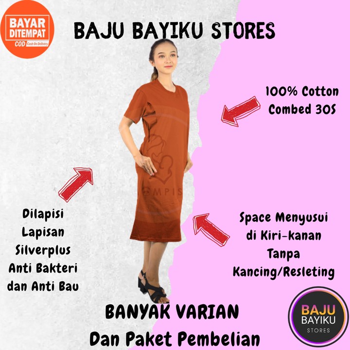 Daster Hamil Jumbo Kekinian Panjang Lengan Pendek Baju Bumil Dan Menyusui Space Kanan Kiri Warna Ora
