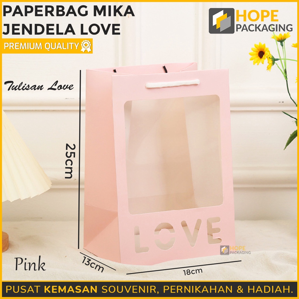 Paperbag Mika Jendela Love Hadiah Valentine / Paperbag Flower Bouquet Mini / Paper Bag Premium Mika