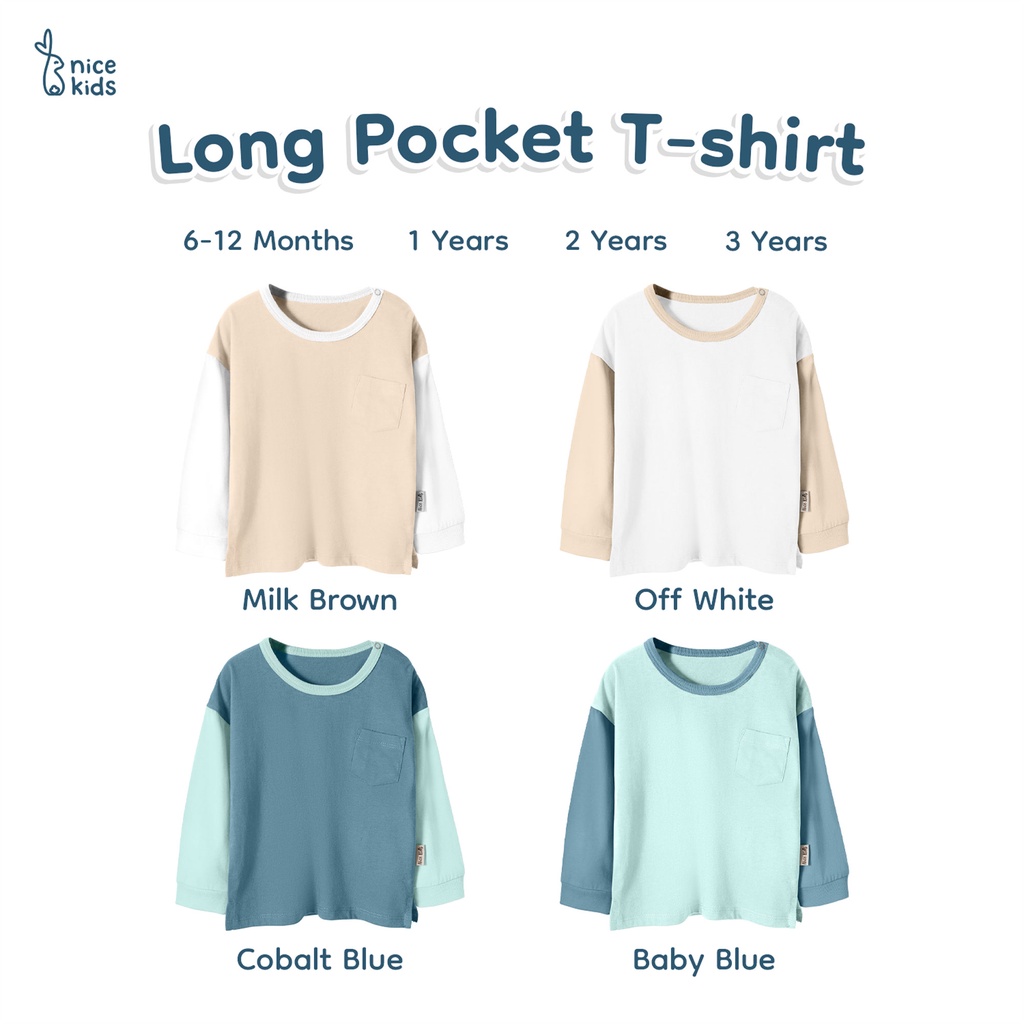 Nice Kids - Long Pocket T-Shirt Unisex (Atasan Kaos Oversized Lengan Panjang Anak Bayi 6-12 Bulan - 3 Tahun)