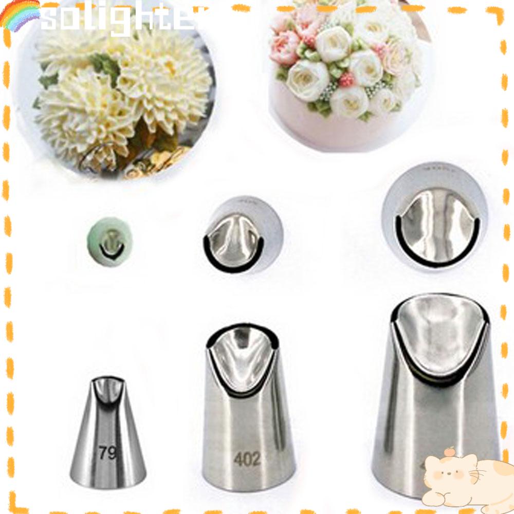 Solighter 3pcs Rose Petal Nozzle Bakeware Pastry Membuat Cetakan Kue Cupcake Stainless Steel