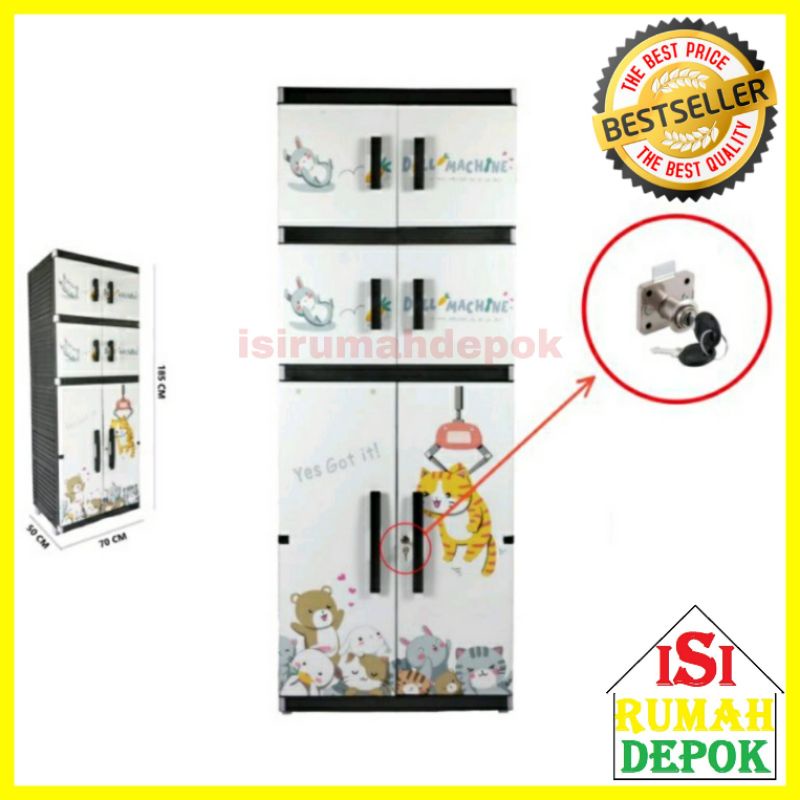 Lemari Pakaian Anak Plastik Jumbo Gantung Rak Miami Orlando MR Plast BESTAR Karakter Kucing Cats
